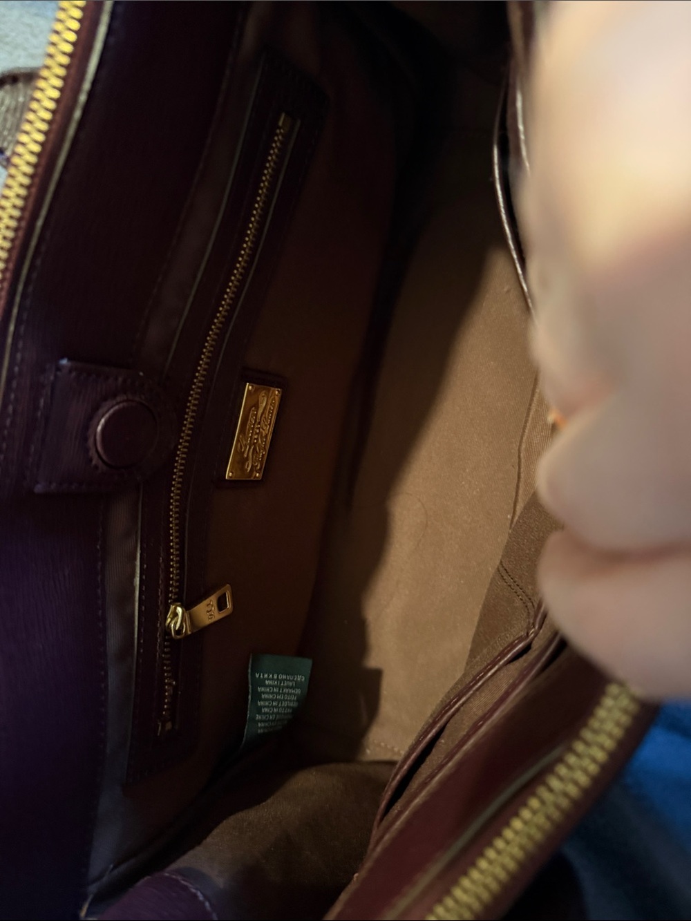 Ralph Lauren Burgundy/Violet Leather Satchel with Gold Tag - Picture 5 of 7